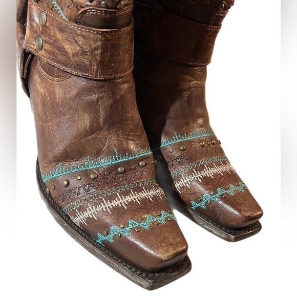 Old Gringo Yippe Ki Yay Apache Moon Strap  10”Brown Harness Embroidered Boot 8 - Picture 11 of 12